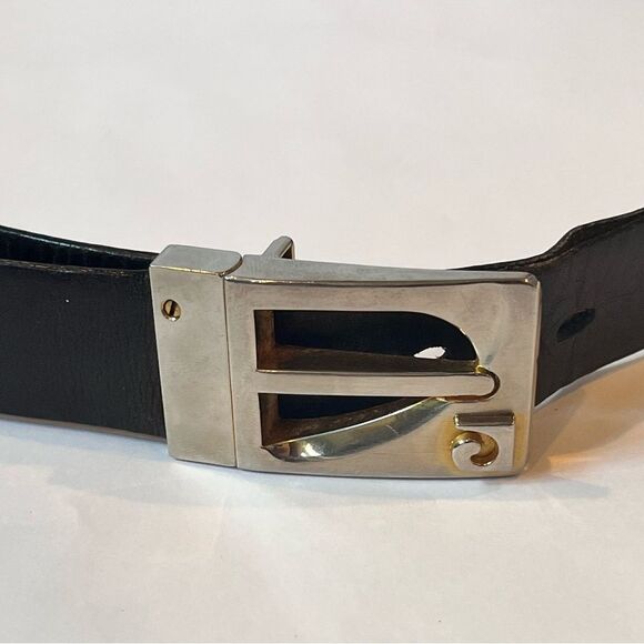 Vtg Pierre Cardin Reversible Black Brown Leather Belt w/ Monogram Buckle 33.5-37 - Picture 1 of 5